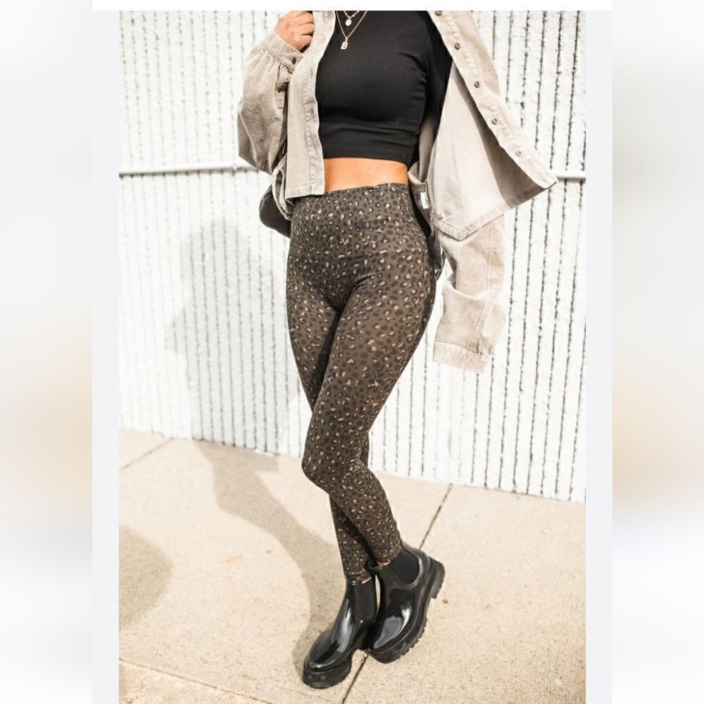 NWT Spanx Look At Me Now Leggings Olive Leopard Size XL